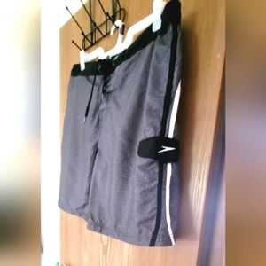 SPEEDO Swim Shorts Mesh Lined Swim Trunks Men's Gray Logo Drawstring XL